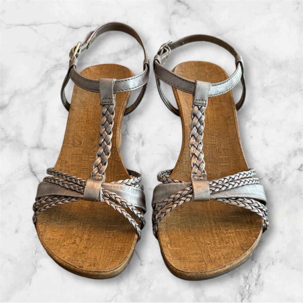 EUC FRANCO SARTO Women's Silver Braided Sandals